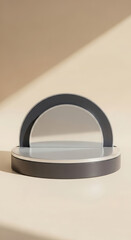 Minimalist arch mirror display stand on neutral background