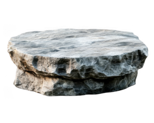 Low angle showcases round stone platform with rough textured edges on transparent background