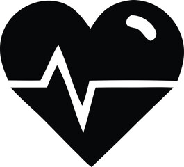 Solid black heart with ekg line silhouette symbolizing health cardiology medicine and vitality for digital and print use