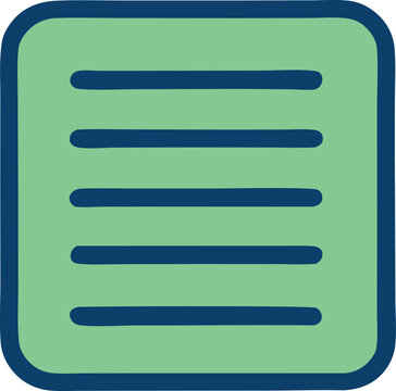 Modern text document icon with four blue lines on a rounded green panel simple graphic design for digital applications