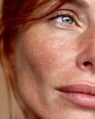 Fototapeta premium Young Woman’S Cheek And Jawline, Visible Eczema Rash With Dry Inflamed Red Skin, Flaky Patches, And Irrita