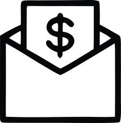 Simple doodle envelope with dollar sign represents financial communication and money transfer concepts
