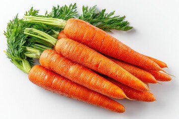 Fresh carrots with green tops, studio shot