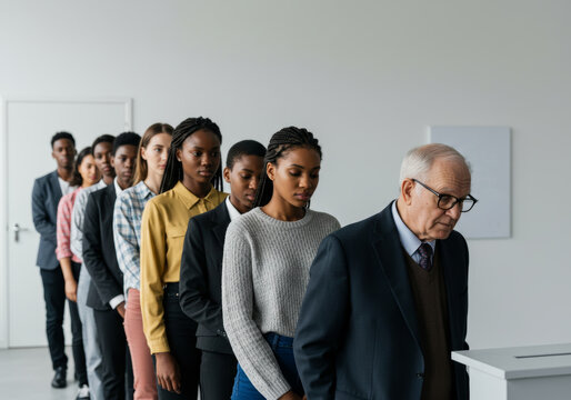 A Crowd of Diverse People Waiting to Vote