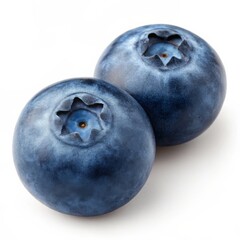 Fresh Blueberries Isolated on White Background, Close-up of Two Juicy Berries