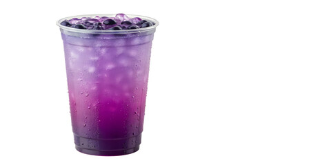 Refreshing Blueberry Bubble Tea with Ice on white background
