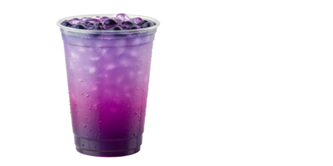 Refreshing Blueberry Bubble Tea with Ice on white background