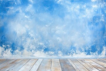 Capture Blue Painted Wall Backdrop with Wooden Floor and Artistic Concept