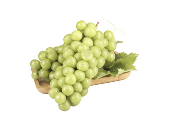 Fresh Green Grapes on Wooden Plate White Background Guizhou Crystal Quality Fruit Display