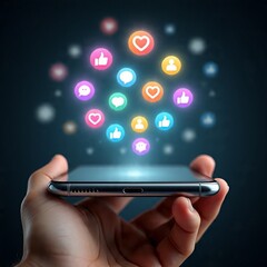 Smartphone with Social Media Engagement Icons