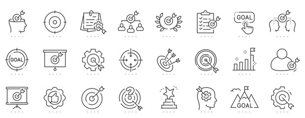 Line icons for target strategy and planning, editable stroke © tutti_frutti