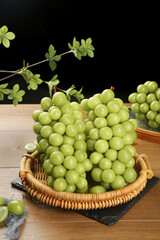 Fresh Green Grapes from Guizhou in Wicker Basket - Premium Seasonal Fruit Showcase Display