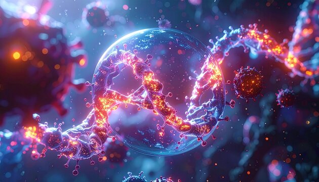 Abstract Viral DNA Structure in Microscopic View - Powered by Adobe