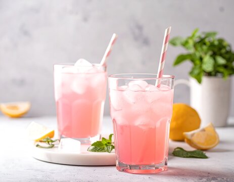 Refreshing pink lemonade in glasses
