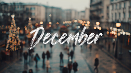 Obraz premium クリスマスシーズンの12月 夜の街並みのボケ感 光り輝くイルミネーション 大きなクリスマスツリーと人々のシルエット ロマンチックで温かみのある冬の風景