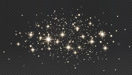 Christmas background with powder dust light in PNG format. Magical shining gold dust with fine, shimmering bokeh particles gently falling. Features a fantastic shimmer effect.  © Sergey