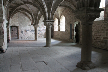 room in a medieval abbey at le mont-saint-michel in normandy france 