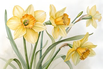 Fototapeta premium watercolor yellow daffodils on floral background