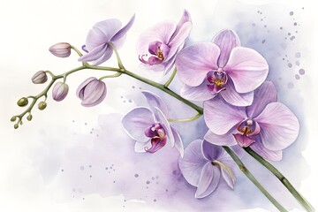  watercolor orchid flowers on a white background