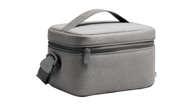Gray padded rectangular carrying case