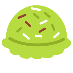 Green ice cream with colorful sprinkles, fun and festive dessert design perfect for parties or kids' content.