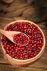 Fresh Red Beans from Guizhou Northeast China in Wooden Bowl - Traditional Farm Grain Ingredient