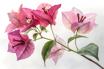  watercolor bougainvillea flower on white background