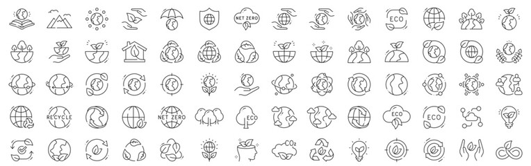 Line icon set featuring eco earth, sustainability, environment