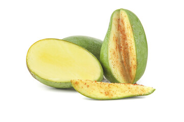 Fresh Hainan Ivory Mango Slices on White Background - Tropical Fruit