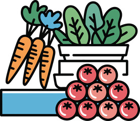 Fresh carrots, tomatoes, and greens offer vibrant healthy eating inspiration.