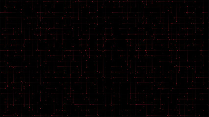 futuristic digital technology background with interconnected red dots and lines on black grid network abstract cyber design for modern science data and virtual communication concept
