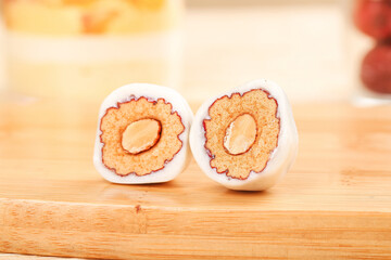 Handmade Date Nut Sandwich Rolls on Wood Cutting Board Traditional Homemade Sweet Pastry Batan Style