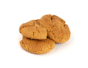 Chocolate cookies with chocolate filling isolated, brown round biscuits, broken sweet cocoa pastry