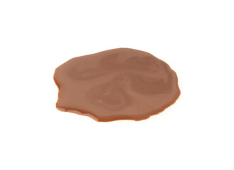 Spilled chocolate milk isolated, hot chocolate puddle, liquid stain, coffee splatter, brown latte