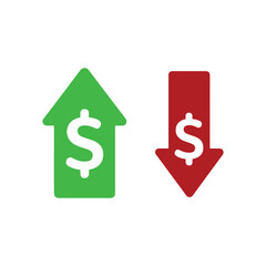 money increase and decrease icon. price, up, down, profit, loss, symbol with dollar and arrow sign. transparent png and vector illustration.