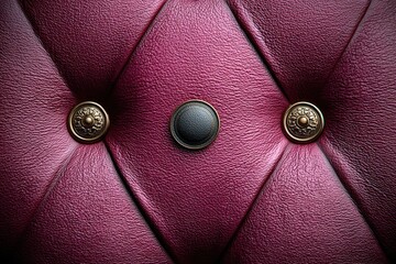 Obraz premium Close-up of deep maroon leather upholstery with diamond-shaped quilting and decorative buttons