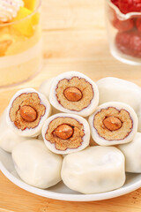 Handmade Steamed Buns with Date Almond Filling and Milk - Asian Dessert Food Photography