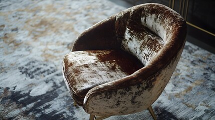 Obraz premium Plush Velvet Armchair on Abstract Area Rug in Modern Living Space