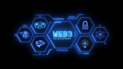 An animated Web3 icon connected to a futuristic website development graphic. Represents blockchain technology, decentralized network, and modern internet development. - Powered by Adobe