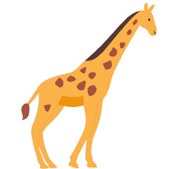 Colorful flat illustration of a giraffe standing gracefully, featuring a long neck, orange-yellow body, and distinctive brown spots