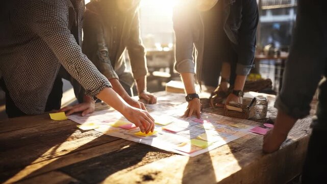 Brainstorming session: Team collaboration on project planning at workspace