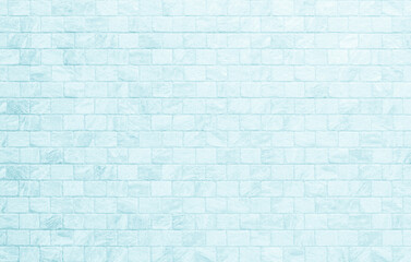 Blue brick concrete stone texture for background in wallpaper. Brick wall and sand stone in plaster of tone vintage. Pattern abstract wall of light cyan color, cement texture mint green for design.