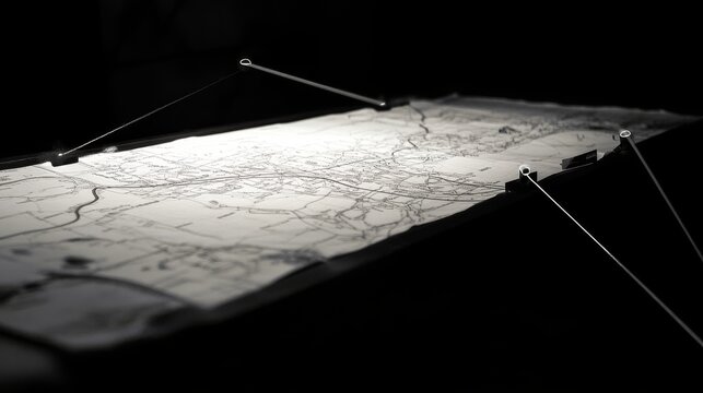 Illuminated Map Displayed on a Dark Surface with Adjustable Lights
