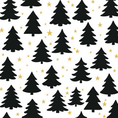 Obraz premium Christmas Tree and Star Pattern, Isolated Background. Festive Winter Decoration Elements for Holiday Party and Gift Wrapping Design