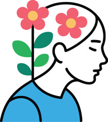 Blooming ideas sprout from a thoughtful mind, signifying growth and inspiration.