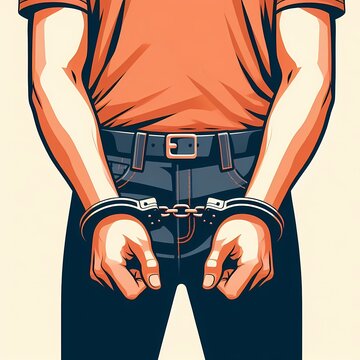 Arrested Person with Handcuffs Behind Back Demonstrating Crime Concept