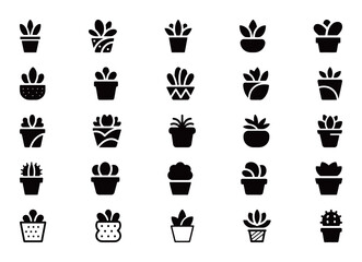 A collection of various potted plant icons in vector format, perfect for nature and home decor themes.