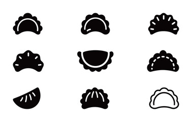 A set of various dumpling icons in vector format, representing different types of food and cuisine.