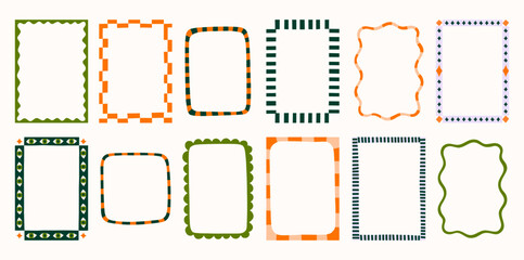 Fall vintage cute whimsical vector frames set. Halloween decorative retro wavy curve striped borders