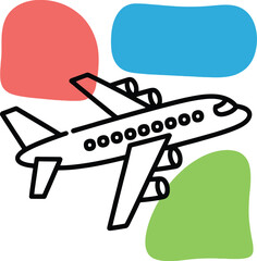 Whimsical airplane soars through vibrant abstract shapes, perfect for travel fun